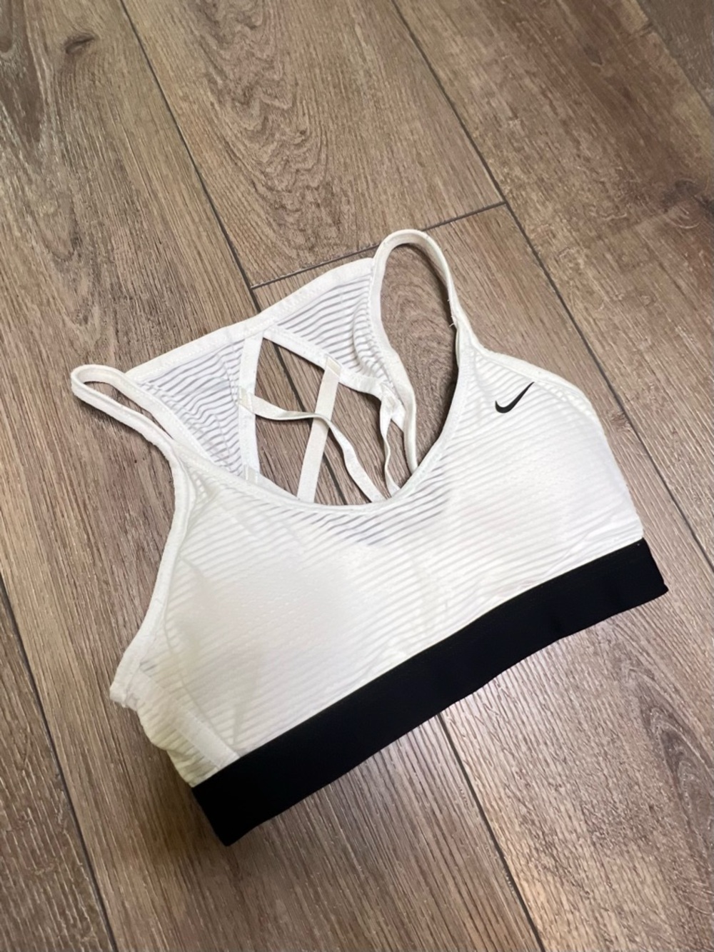Nike White Mesh Strappy Sports Bra with Black Elastic Band